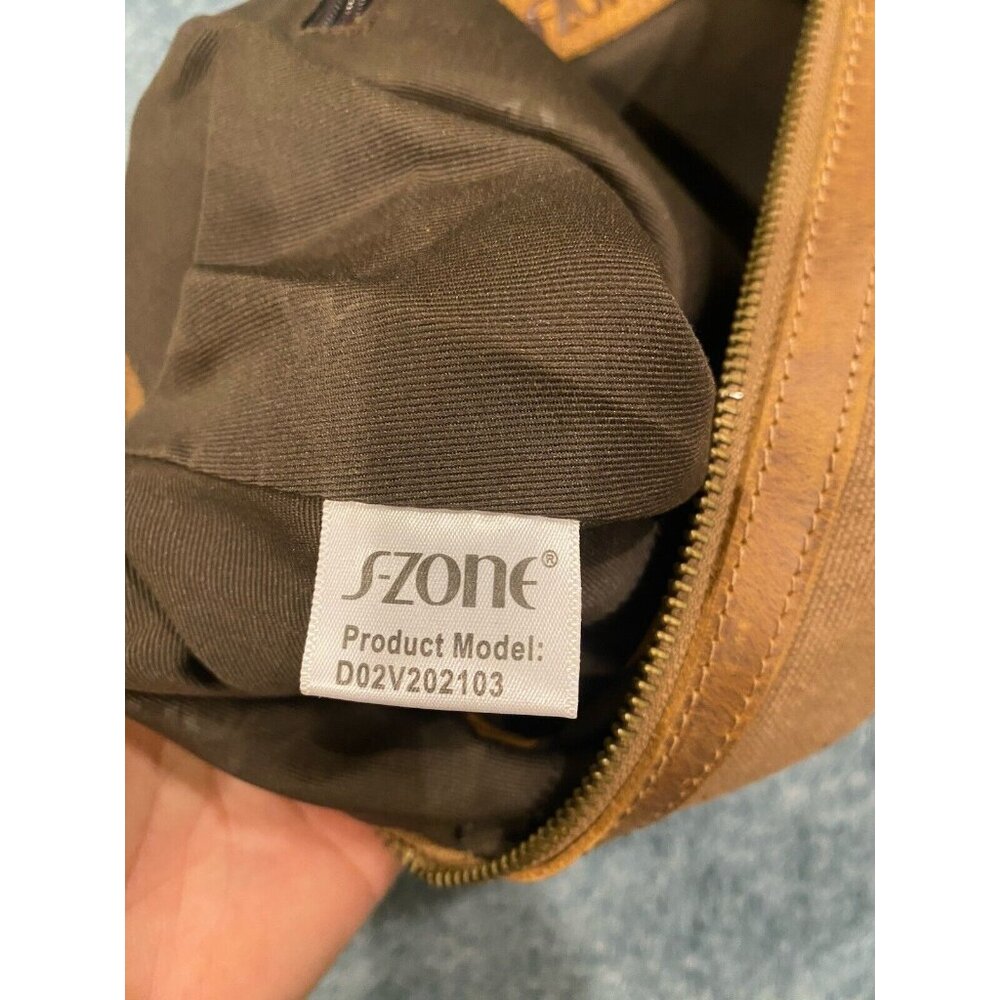 S-ZONE Canvas/Cowhide Leather Organizer Large Toiletry Travel Pouch Clutch Purse - Picture 4 of 9